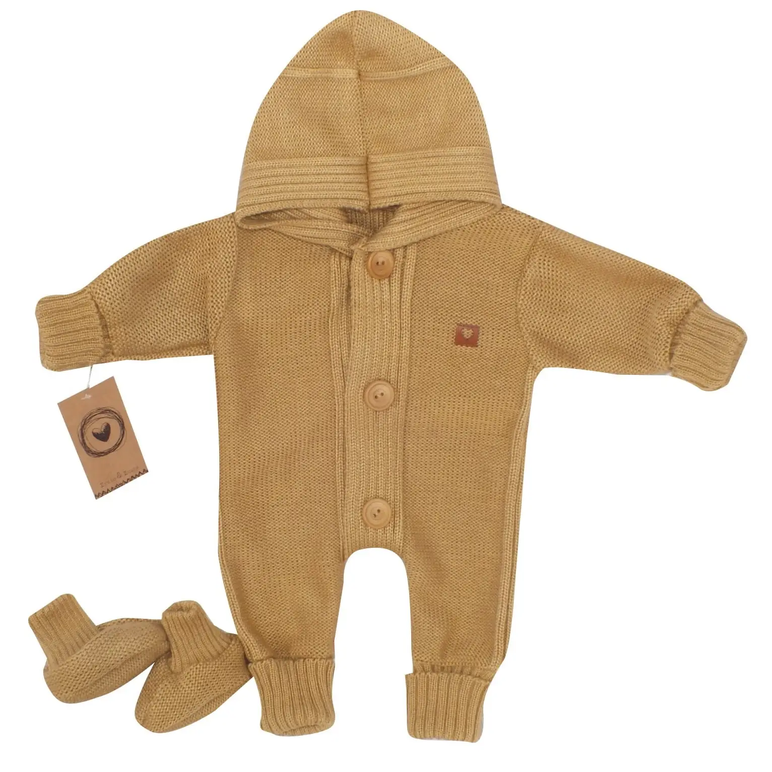 KOMBINEZON PAJACYK Z KAPTUREM WŁÓCZKOWY + BUCIKI SŁOMKOWY ZZ - 86