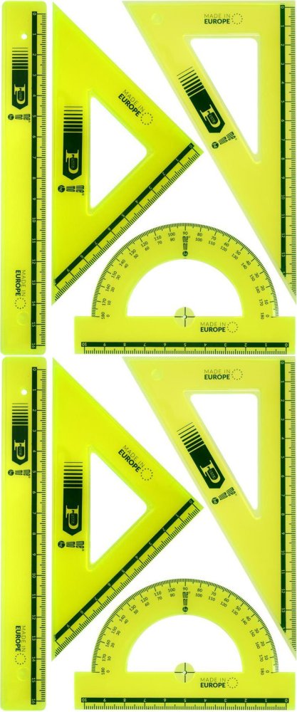 2x Zestaw kreślarski MemoBe by Pratel, z linijką 16cm, 4 elementy, fluorescencyjny