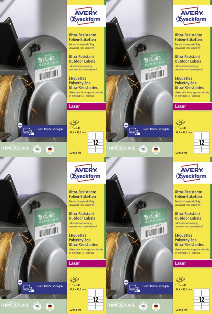 4x Etykiety polietylenowe Avery Zweckform Ultra Resistant, 99.1x42.3mm, 40 arkuszy, biały