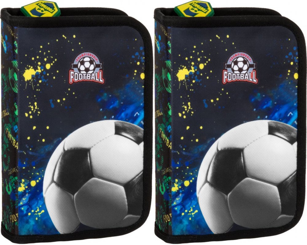 2x Piórnik szkolny Derform Piłka 20, 1-komorowy, z wyposażeniem, czarny