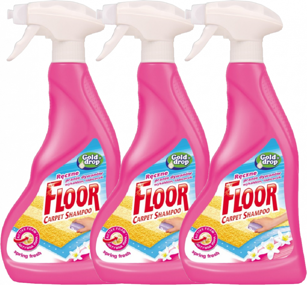 3x Płyn do czyszczenia dywanów Floor Spring Fresh Gold Drop, z rozpylaczem, kwiatowy, 500ml