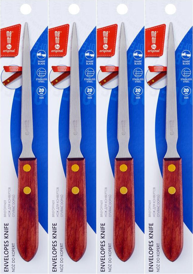 4x Nóż do kopert MemoBe, 20cm, z drewnianym uchwytem, brązowy