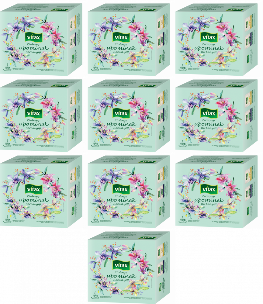 10x Zestaw herbat ziołowo-owocowych w kopertach Vitax Ziołowy Upominek, 4 smaki, 40 sztuk x 2g