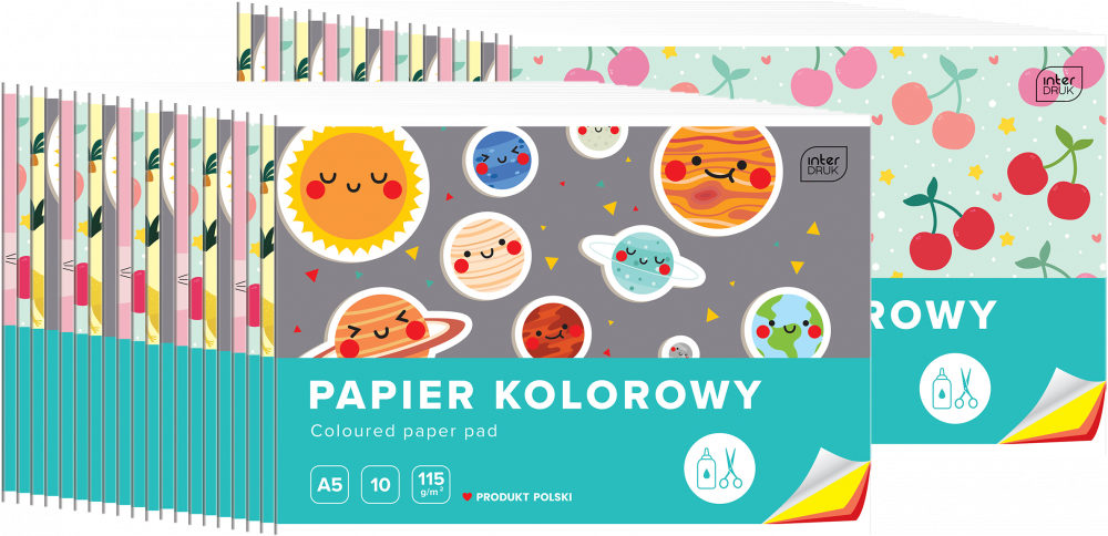 40x Zeszyt papierów kolorowych Interdruk, A5, 10 kartek, mix wzorów