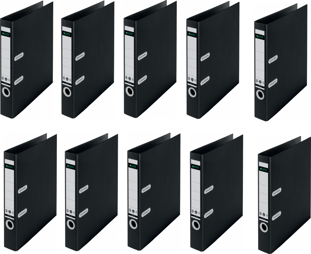 10x Segregator A4 Leitz Recycle 180°, A4, szerokość grzbietu 55mm, do 350 kartek, czarny