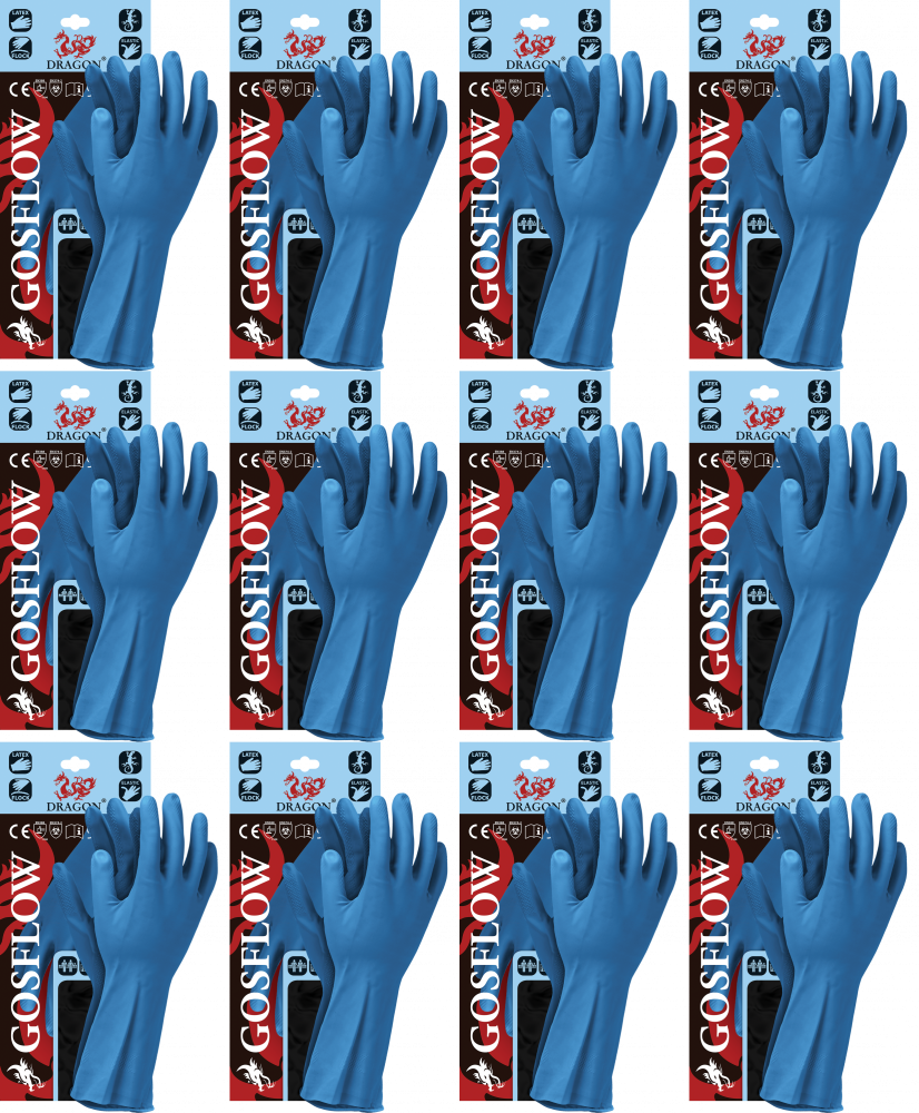 12x Rękawice robocze Reis Gosflow, chemoodporne, flokowane, rozmiar M, niebieski