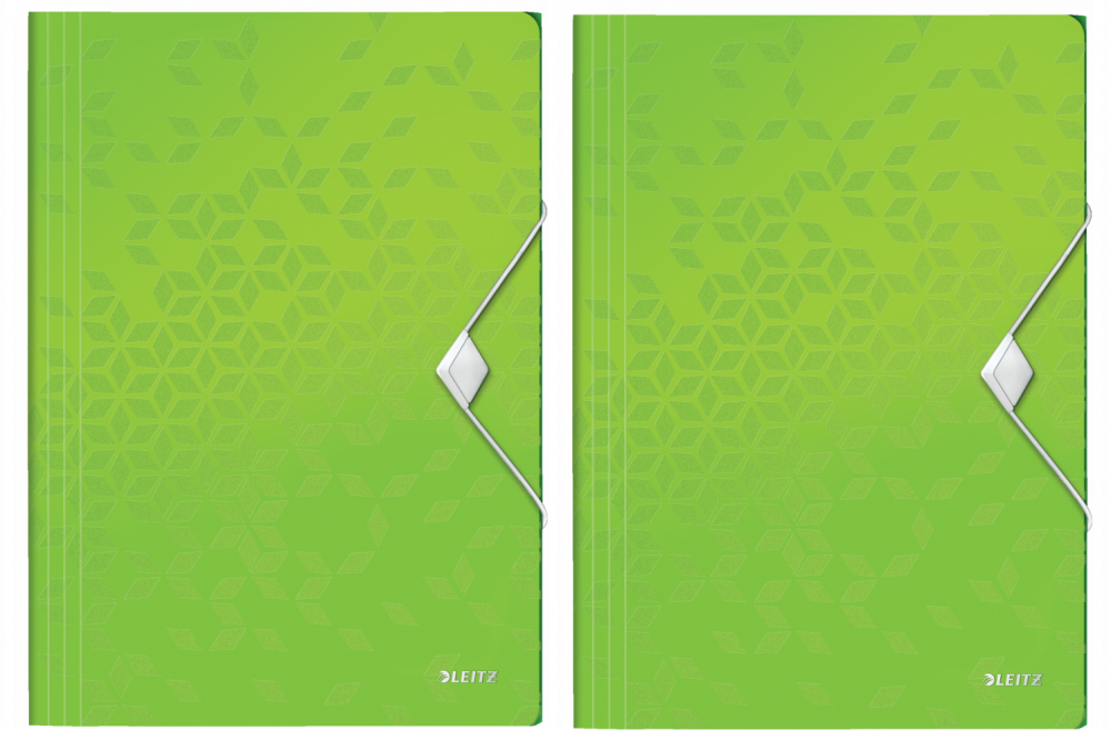 2x Teczka plastikowa z gumką Leitz Wow, A4, 15mm, zielony