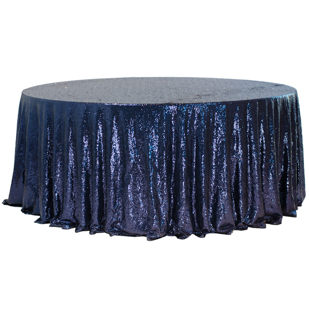 Obrus cekinowy granatowy Fi340cm