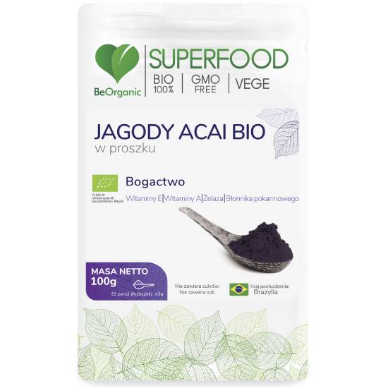 Beorganic jagody acai bio w proszku, 100 g