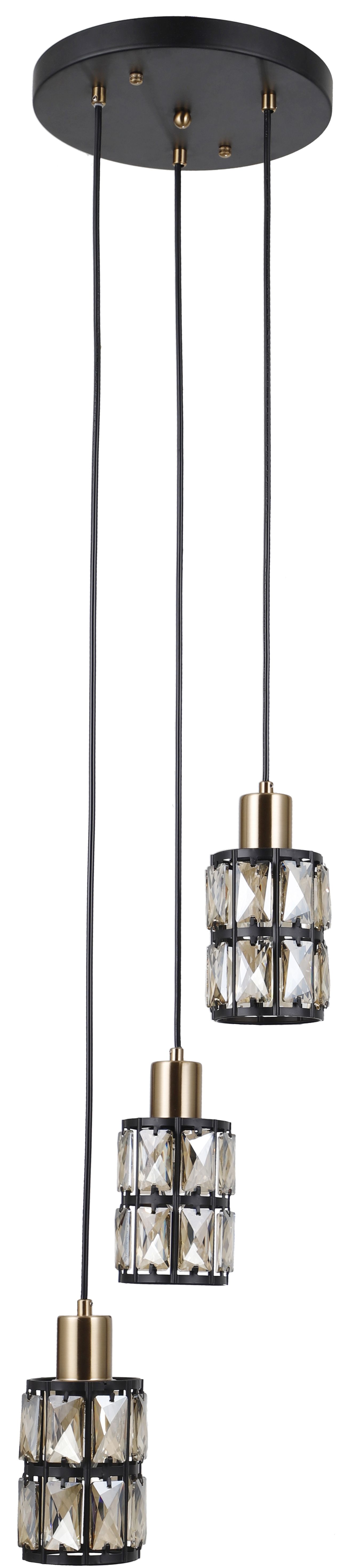 Italux Menfi lampa wisząca 3x40 W czarna-mosiądz-kryształ PND-44236-3-BK-GD