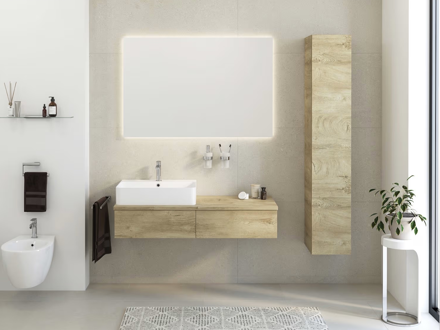 Kronenbach Cube szafka z blatem 121x48,7x23,5 cm podumywalkowa wisząca jasny dąb KBWTKOWTL1212GH