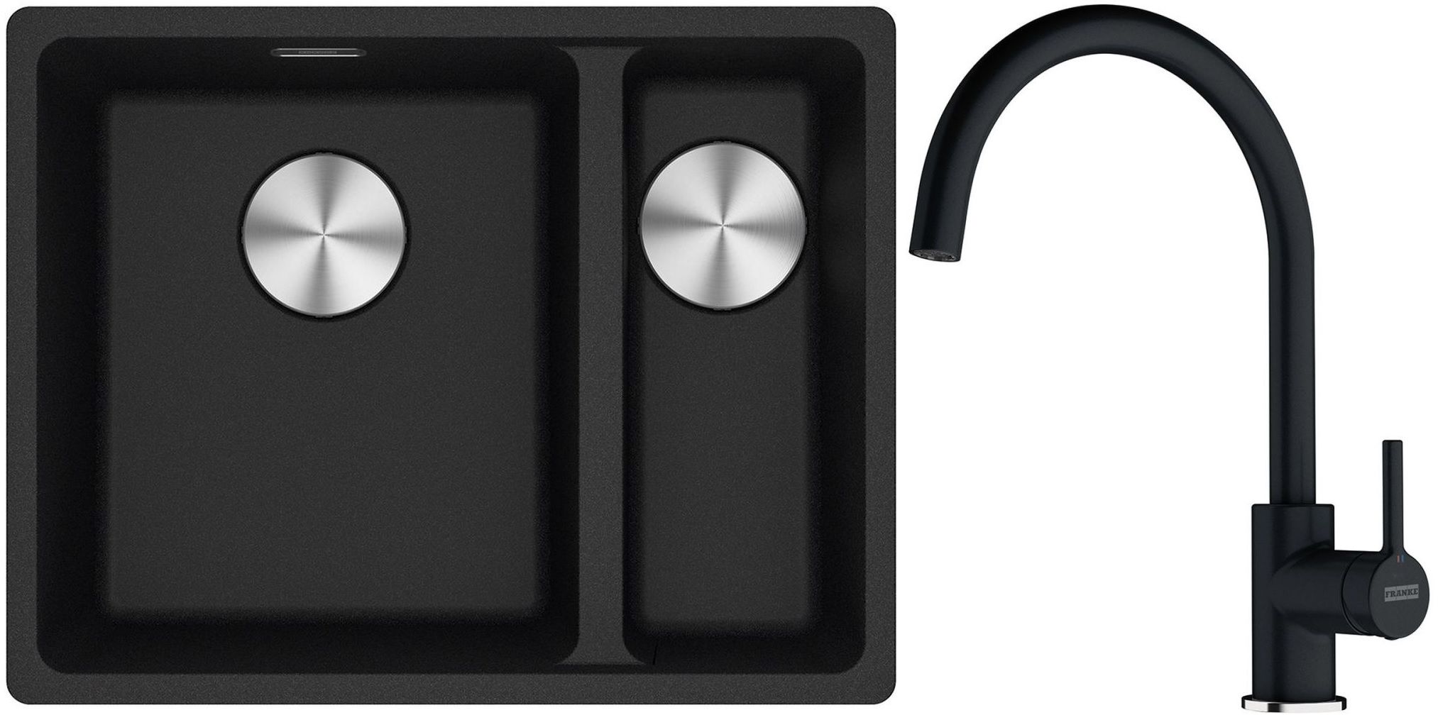 Franke Maris MRG 160-34-15SBR zlewozmywak 52x40 cm Fragranite onyx z baterią kuchenną Lina onyx (1250687265, 1150626020)