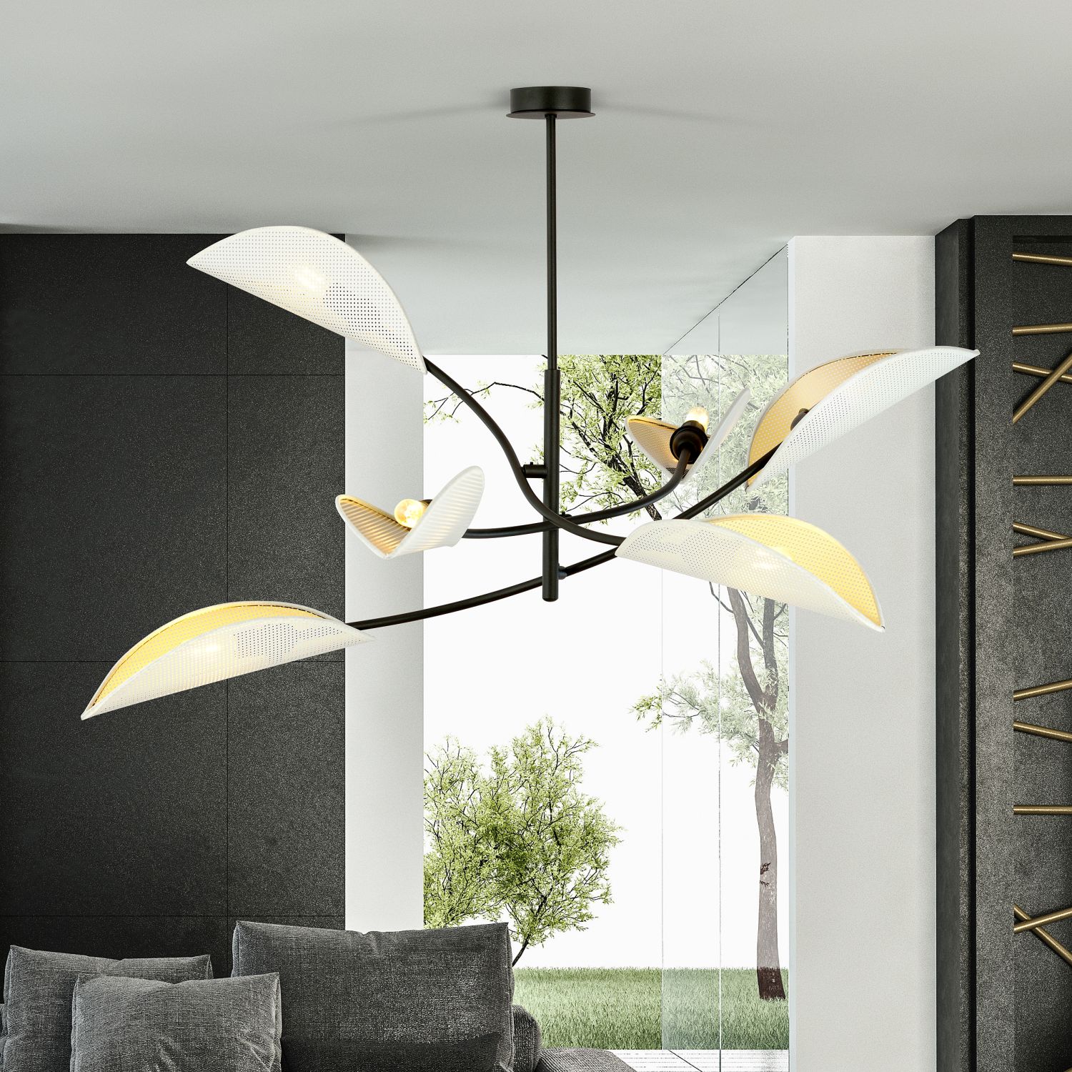 Emibig Lotus lampa podsufitowa 6x10 W biała-czarna-złota 1107/6