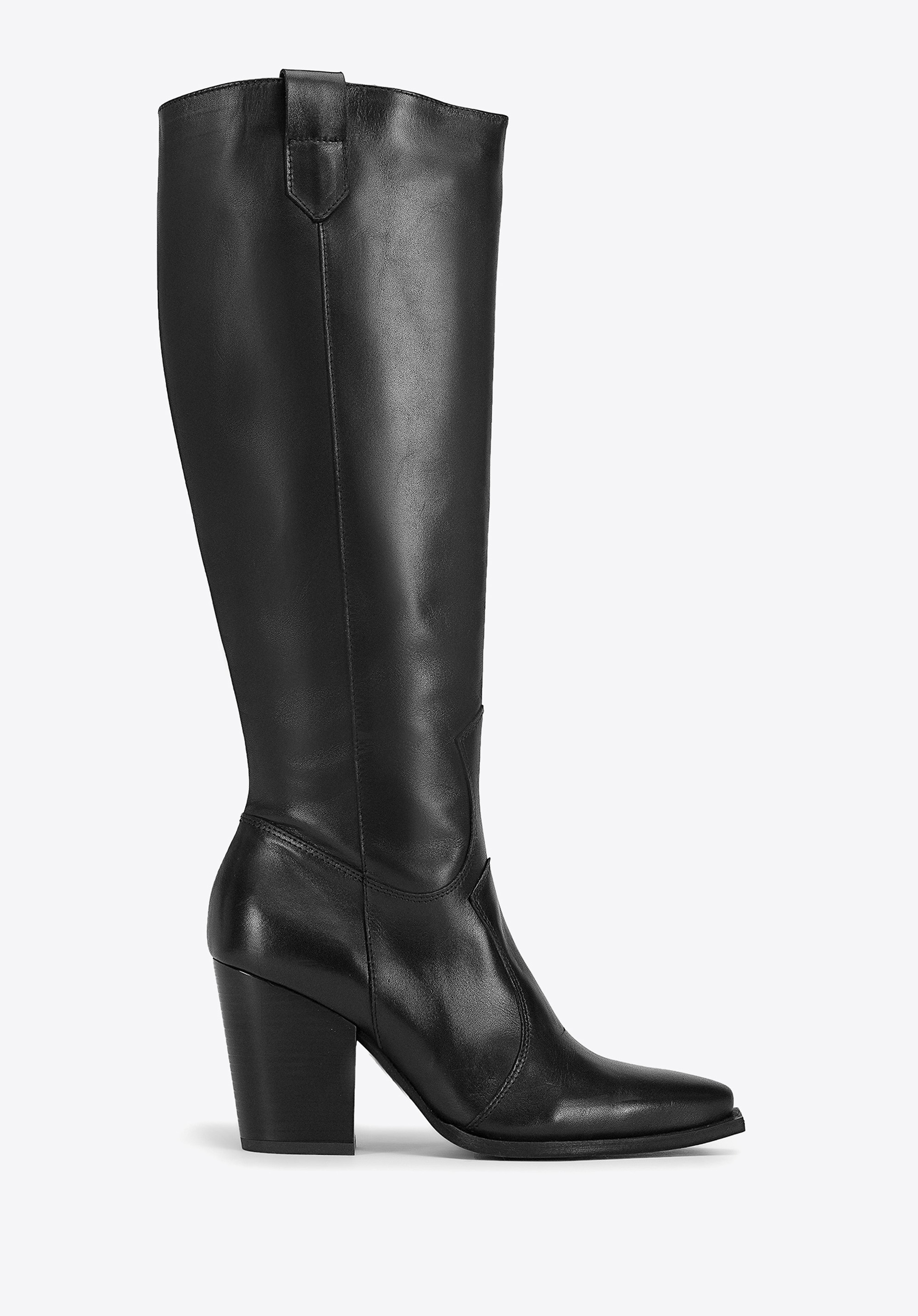 Kowbojki skórzane na obcasie wysokie czarne