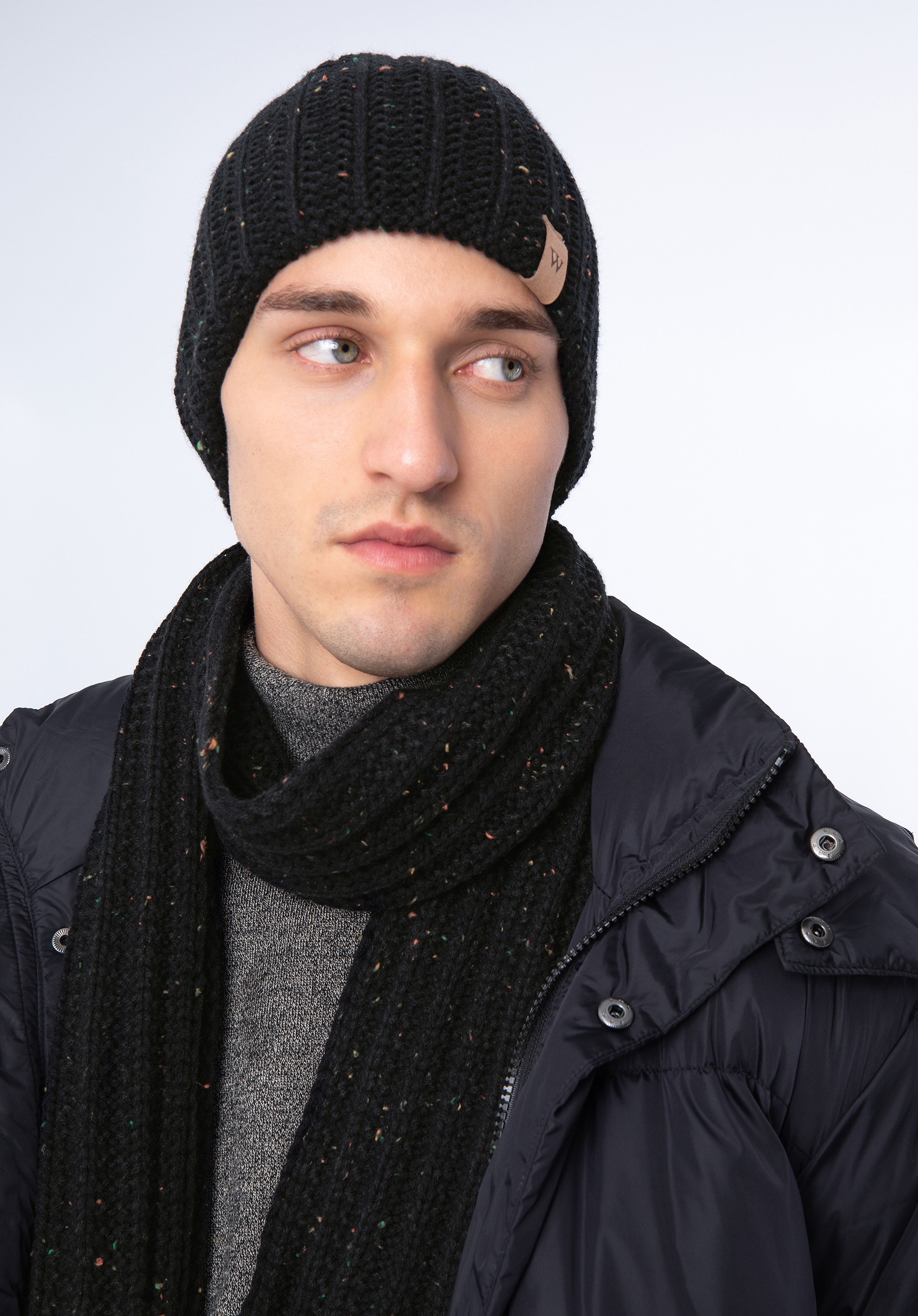 Męski komplet zimowy w drobny wzór czarny