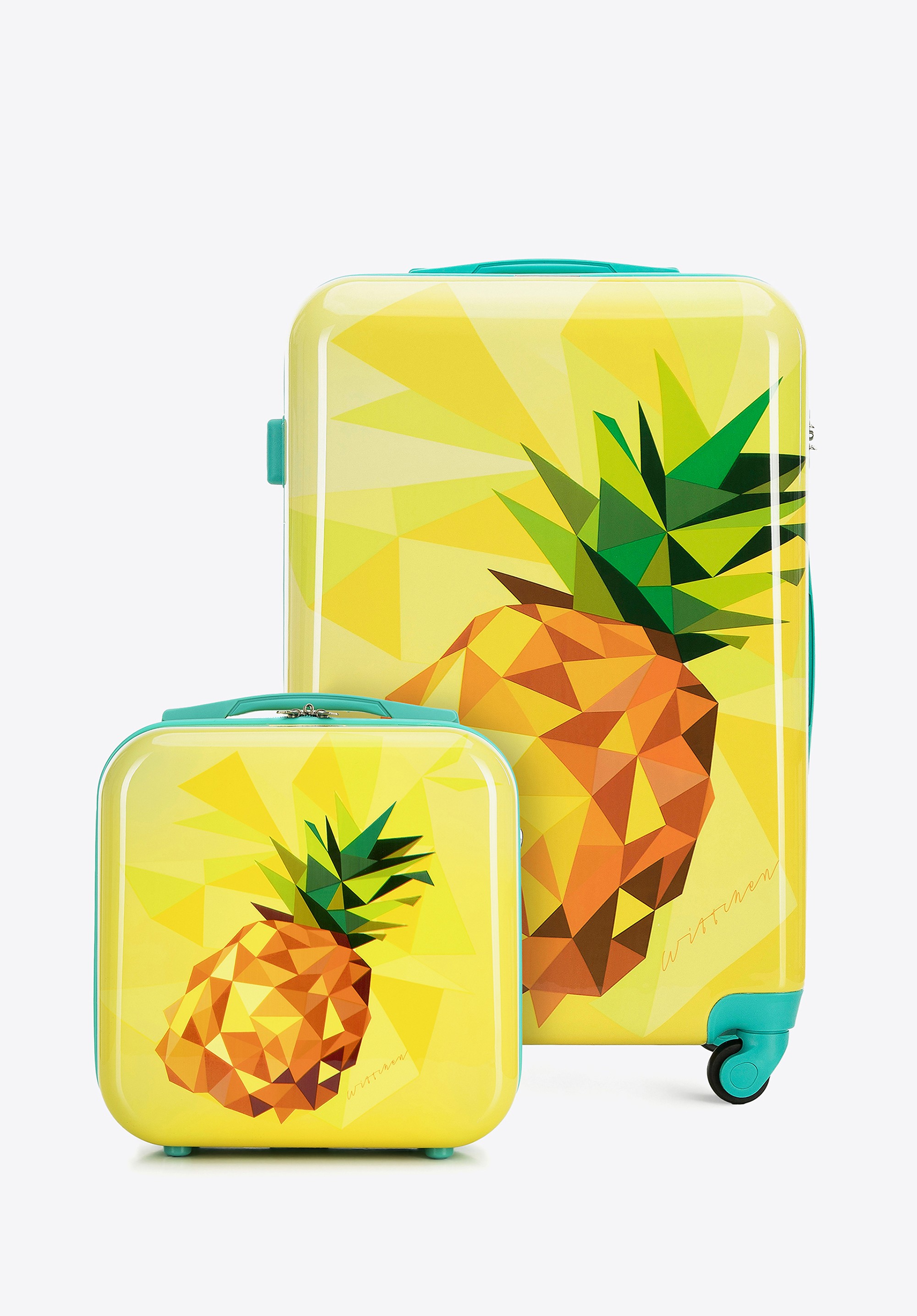 Średnia walizka i kosmetyczka z ABS-u z nadrukiem żółte