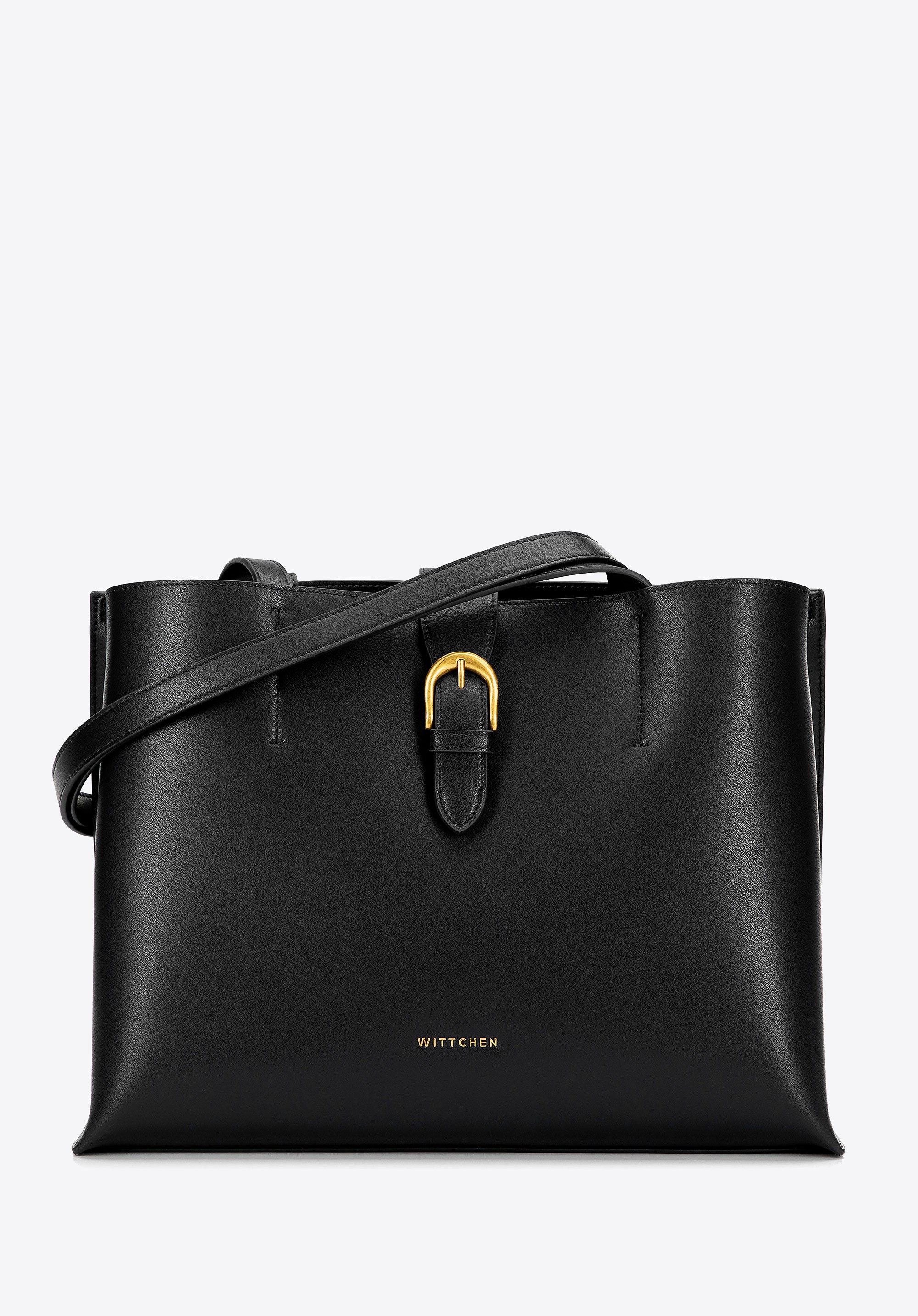 Skórzana shopperka z dekoracyjnym zapięciem czarna