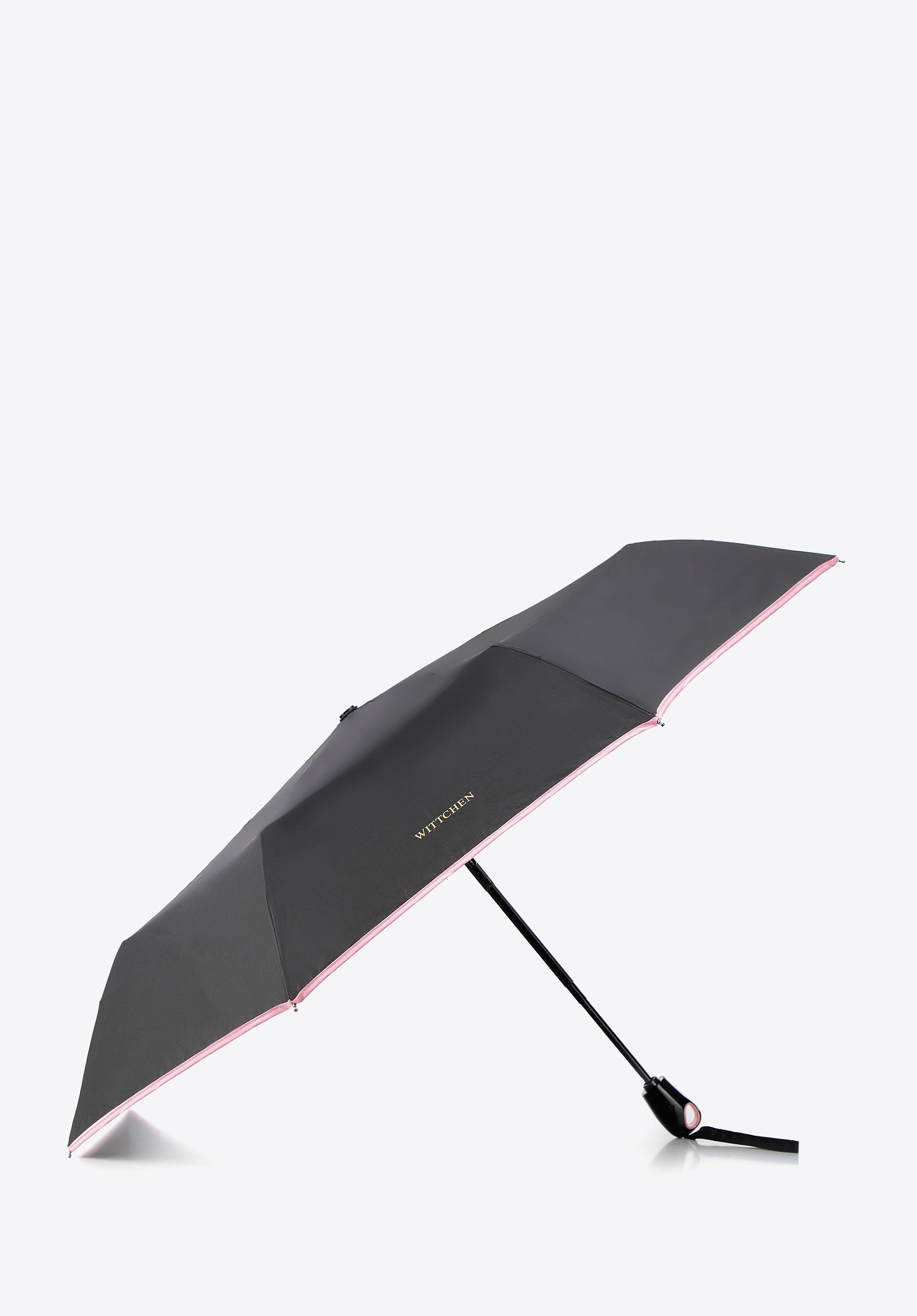 Parasol automatyczny z ozdobną lamówką czarno - różowy