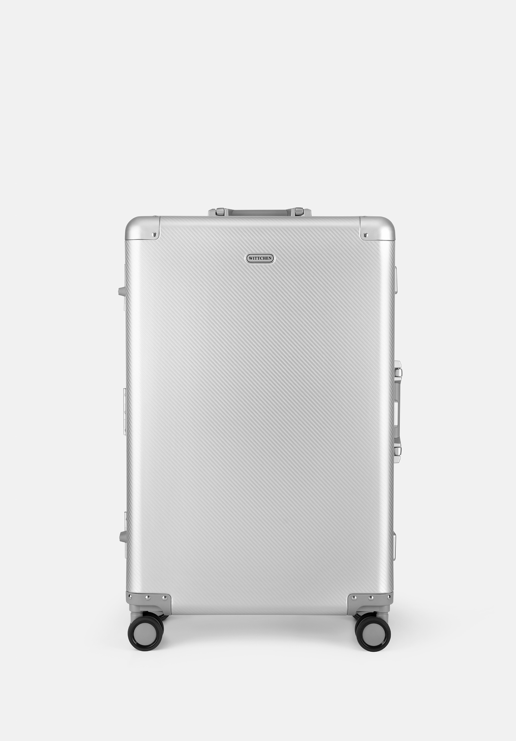 Średnia walizka z aluminium na kółkach srebrna