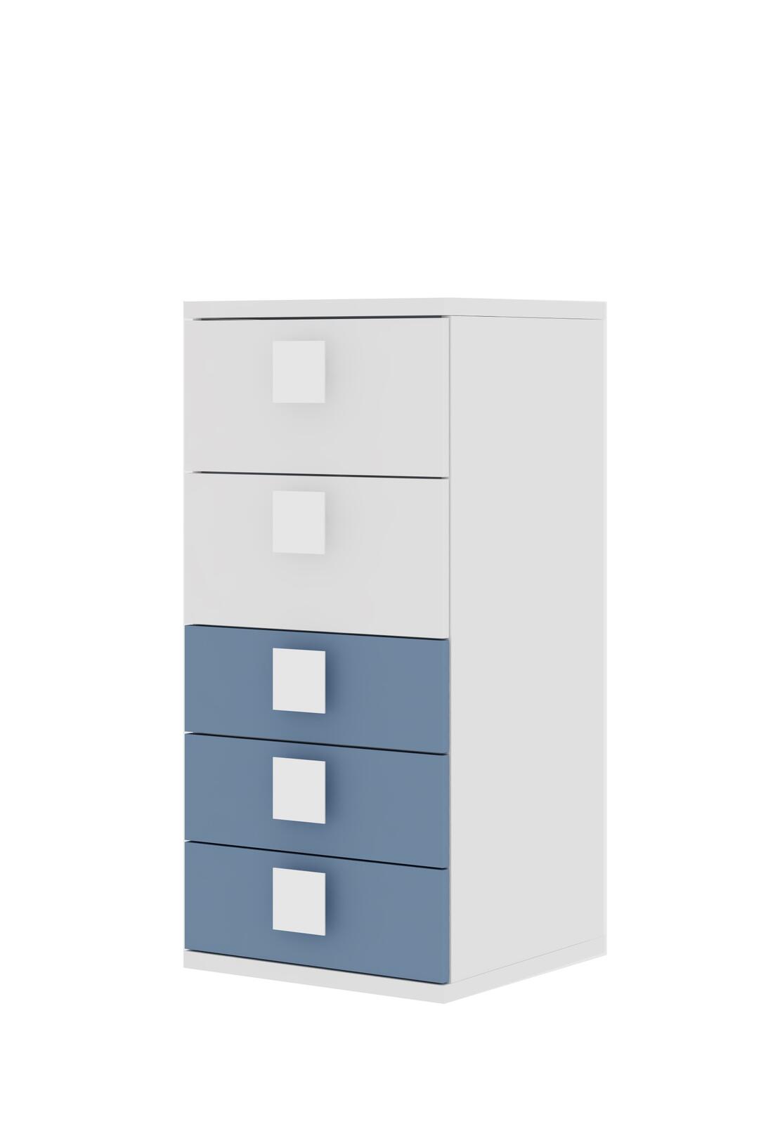 Komoda dziecięca biała, niebieska Mety square