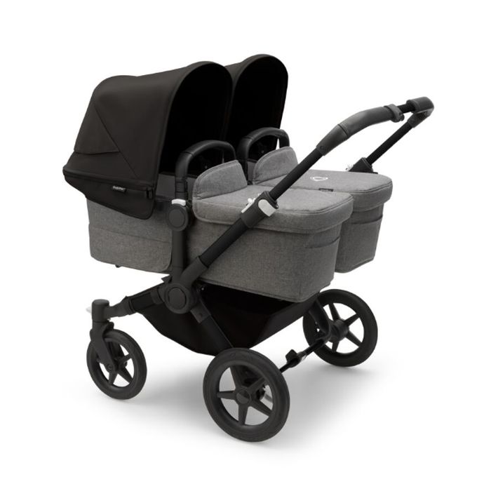 Bugaboo Donkey 5 Twin - wózek głęboko-spacerowy dla bliźniąt-Black-Midnight Black-Grey Melange