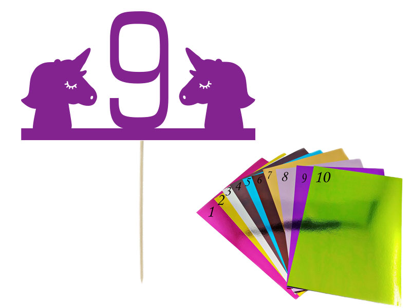 Topper lustrzany na tort Urodziny z cyfrą Jednorożec