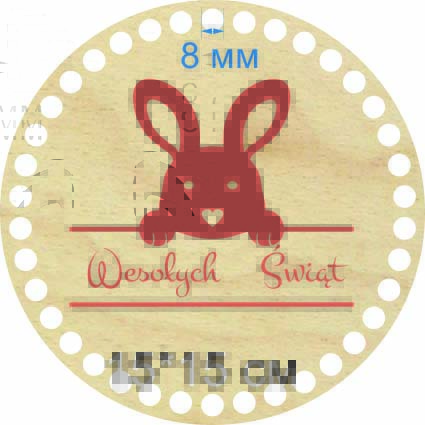 Baza dno koszyka koło 15cm, 8mm grawer wielkanocy zajączek.