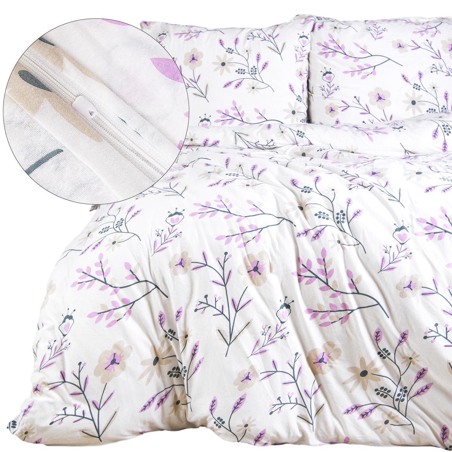 Komplet pościeli 220x200 JERSEY 100% BAWEŁNA kwiaty poszwa + poszewki