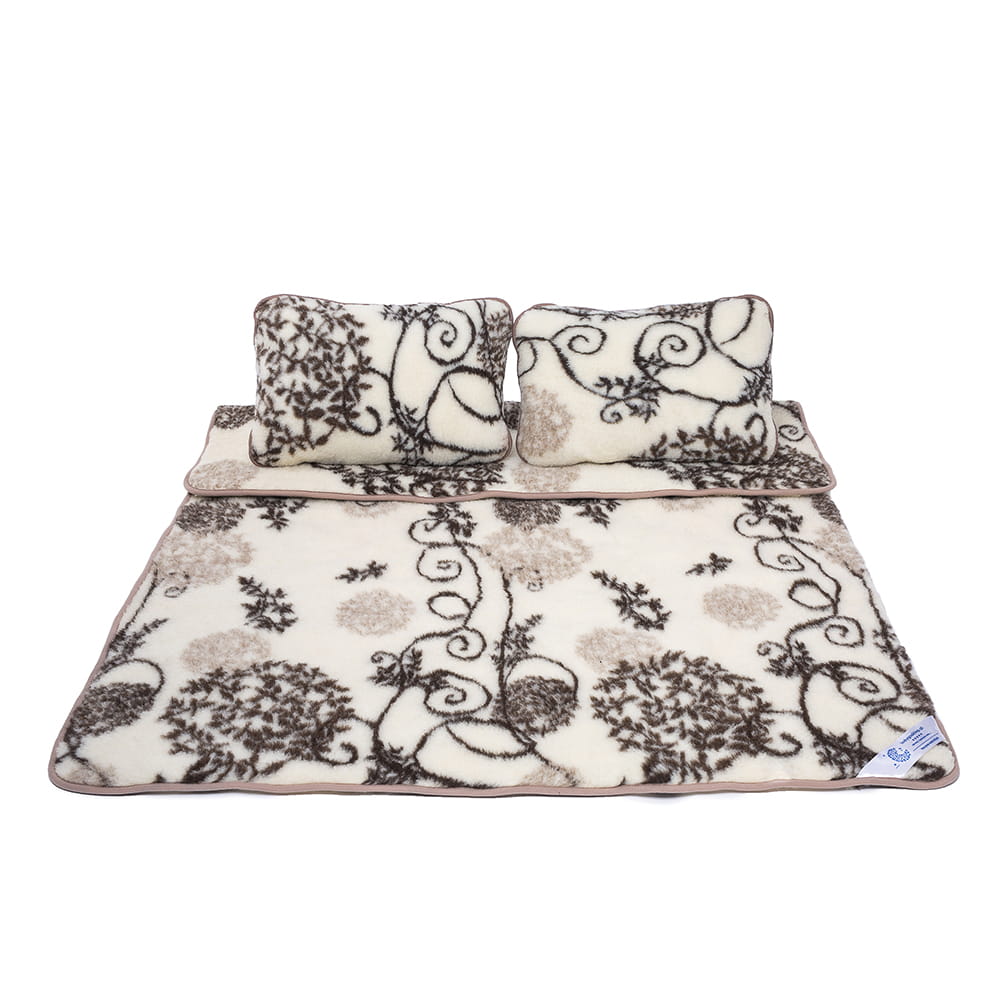 Pościel wełniana merynos australijski, wzór natura (kołdra 200x220, 2x poduszka 50x60) (+-5)