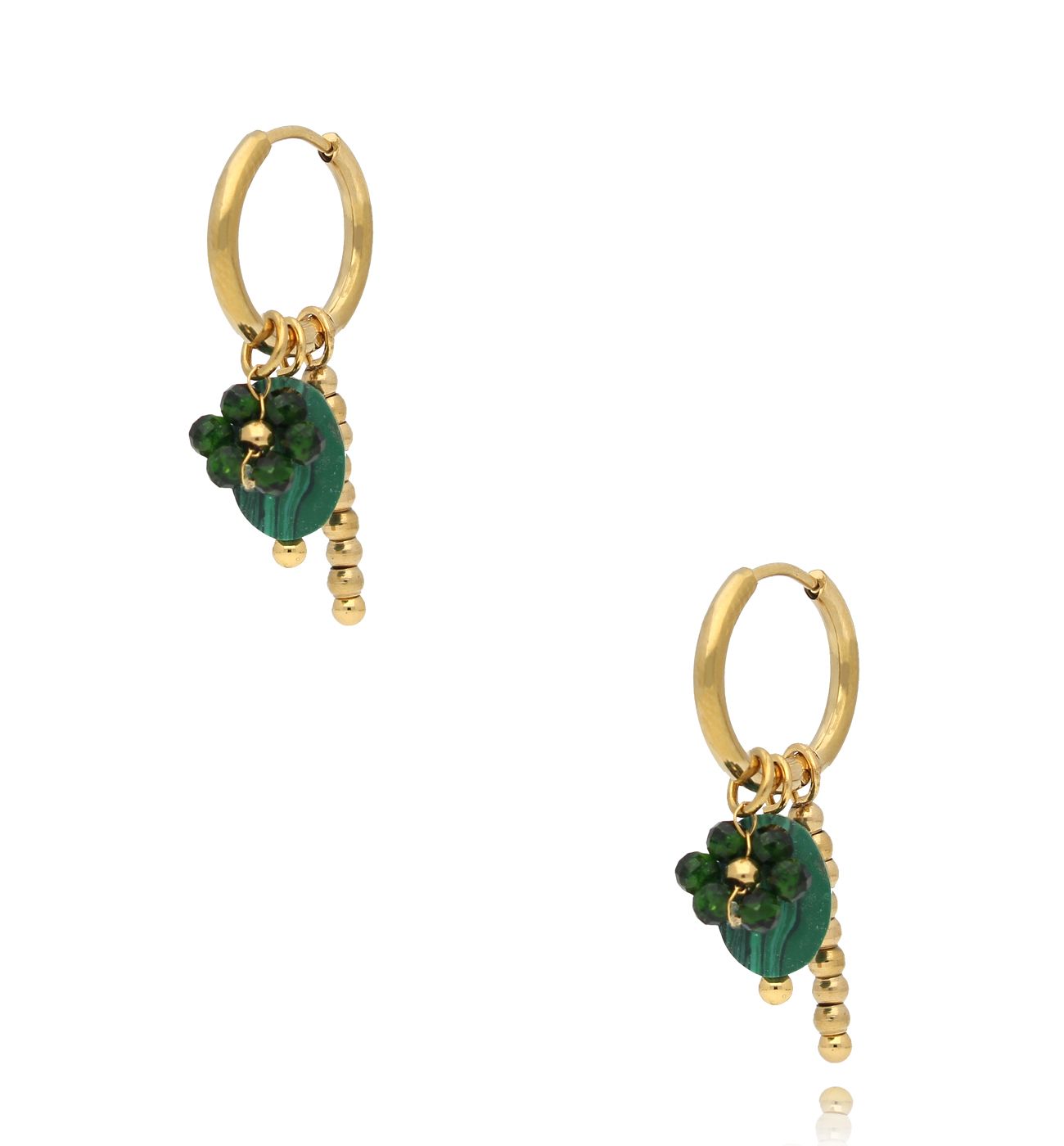 Kolczyki kwiatuszki z malachitami syntetycznymi KPA0264