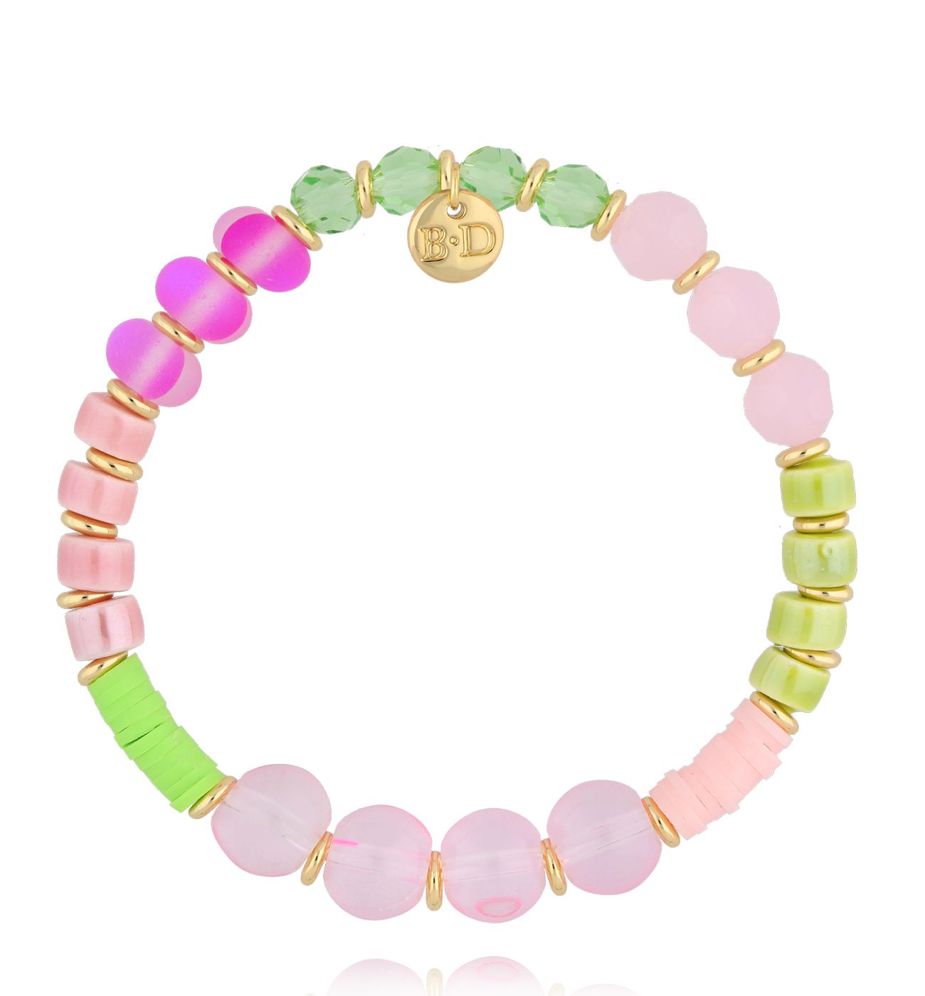 Bransoletka w odcieniach zieleni i różu - By Dziubeka