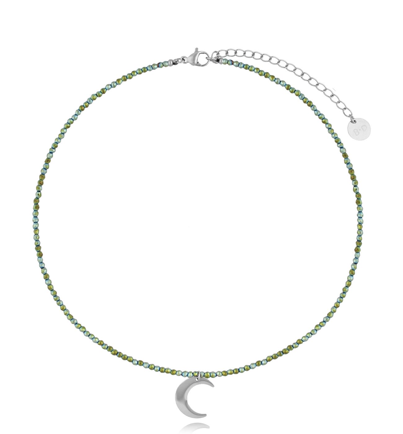 Naszyjnik z hematytami i srebrnym księżycem NTW1266