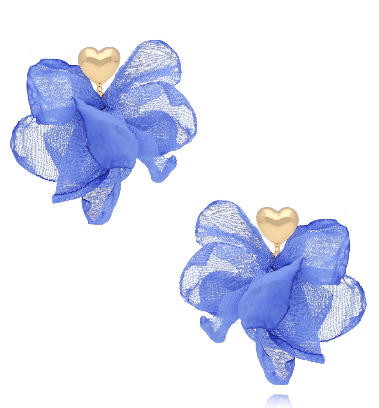 Kolczyki z niebieskimi kwiatami i złotym sercem KBL1983