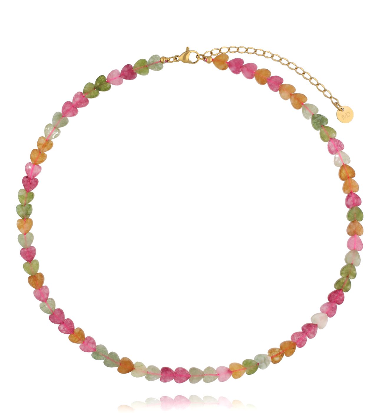 Naszyjnik z kolorowymi turmalinami w kształcie serduszek NPA1477