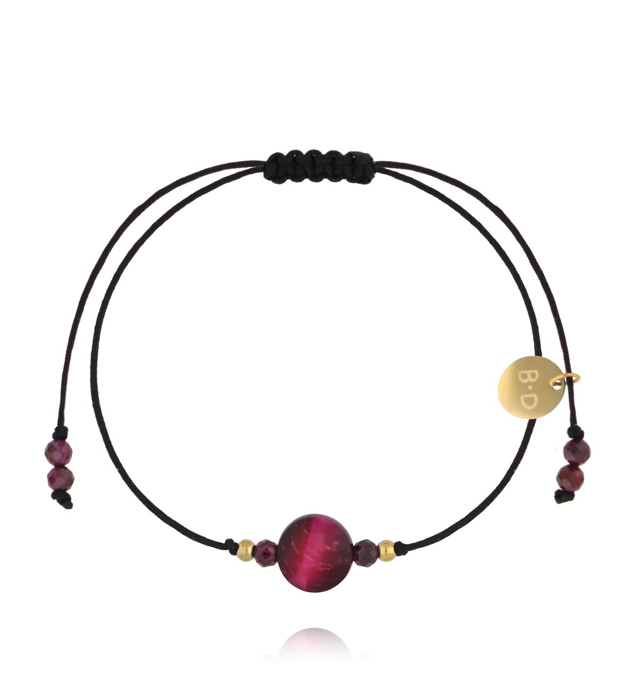Bransoletka z czarnym sznurkiem i bordowym kamieniem BMT0002 - By Dziubeka