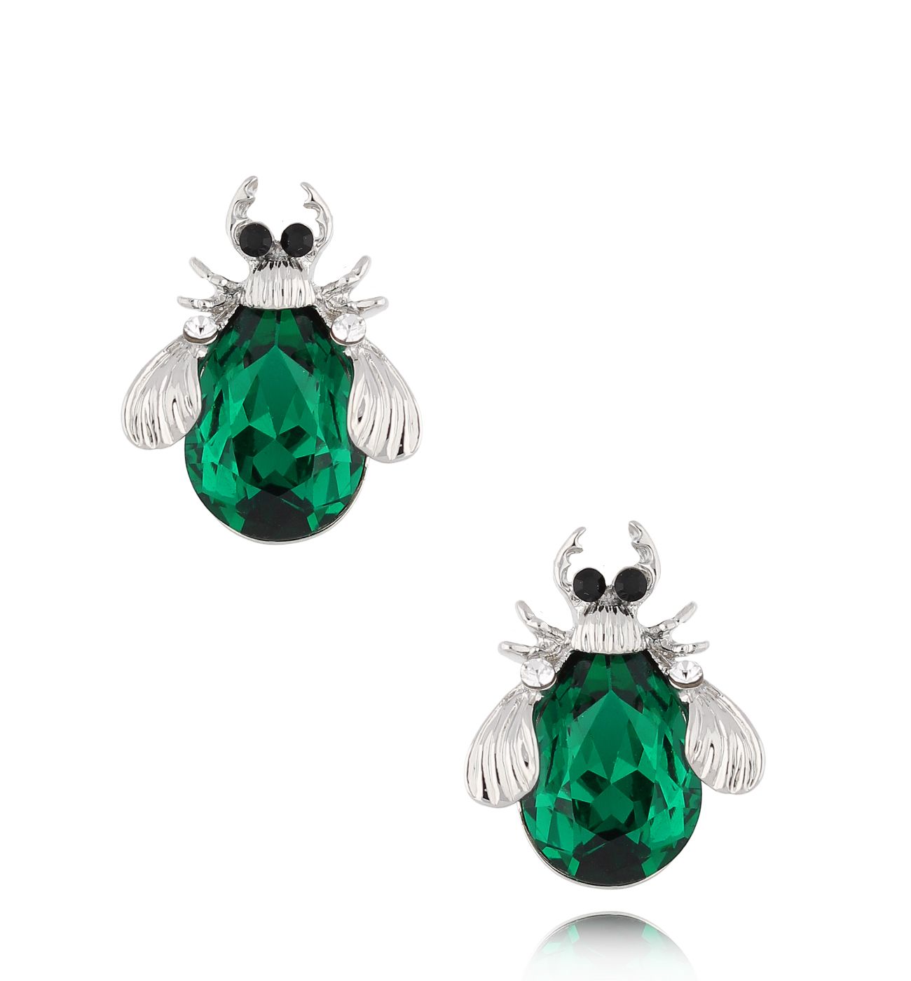 Kolczyki srebrne z zielonymi owadami Midnight KMI0276