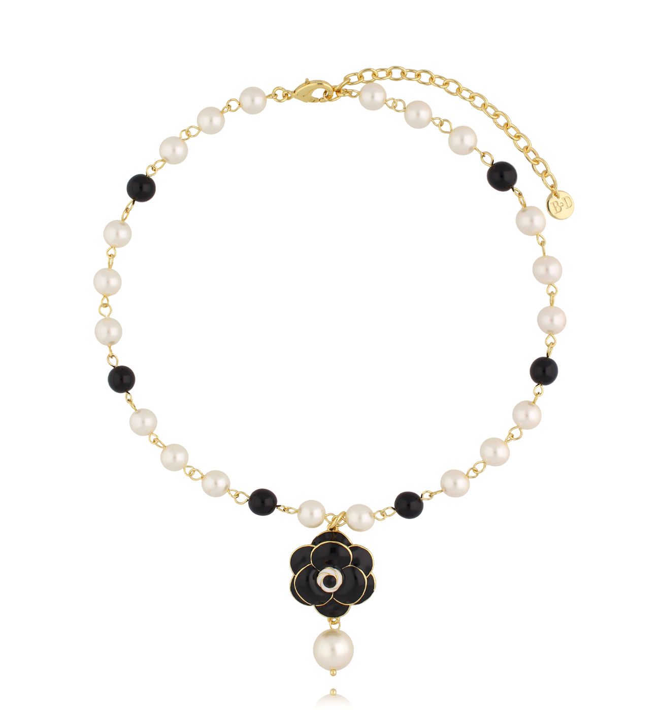 Naszyjnik z perłami i czarnym kwiatem - By Dziubeka