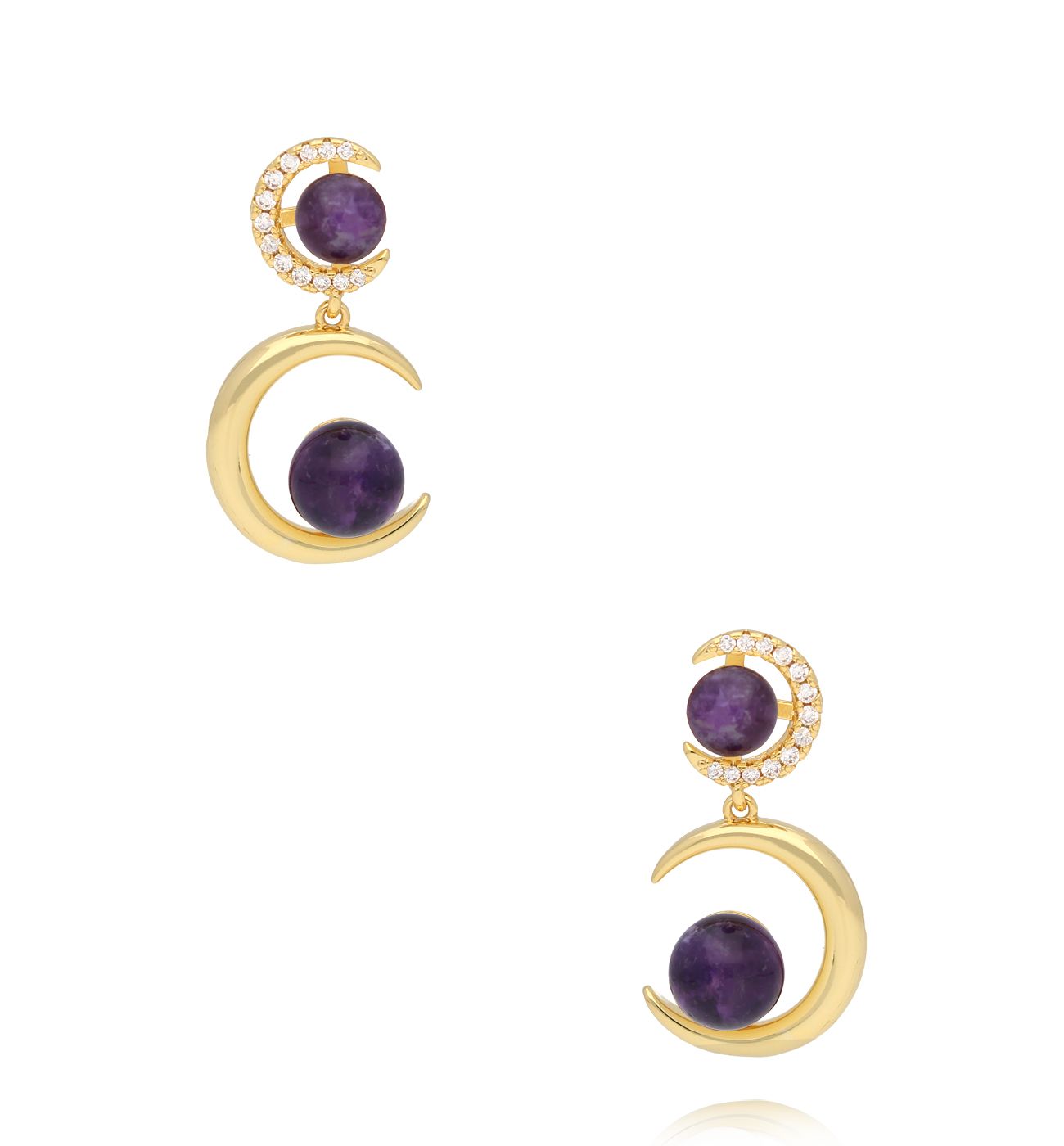 Kolczyki z księżycami i ametystami złote KSC0143 - By Dziubeka