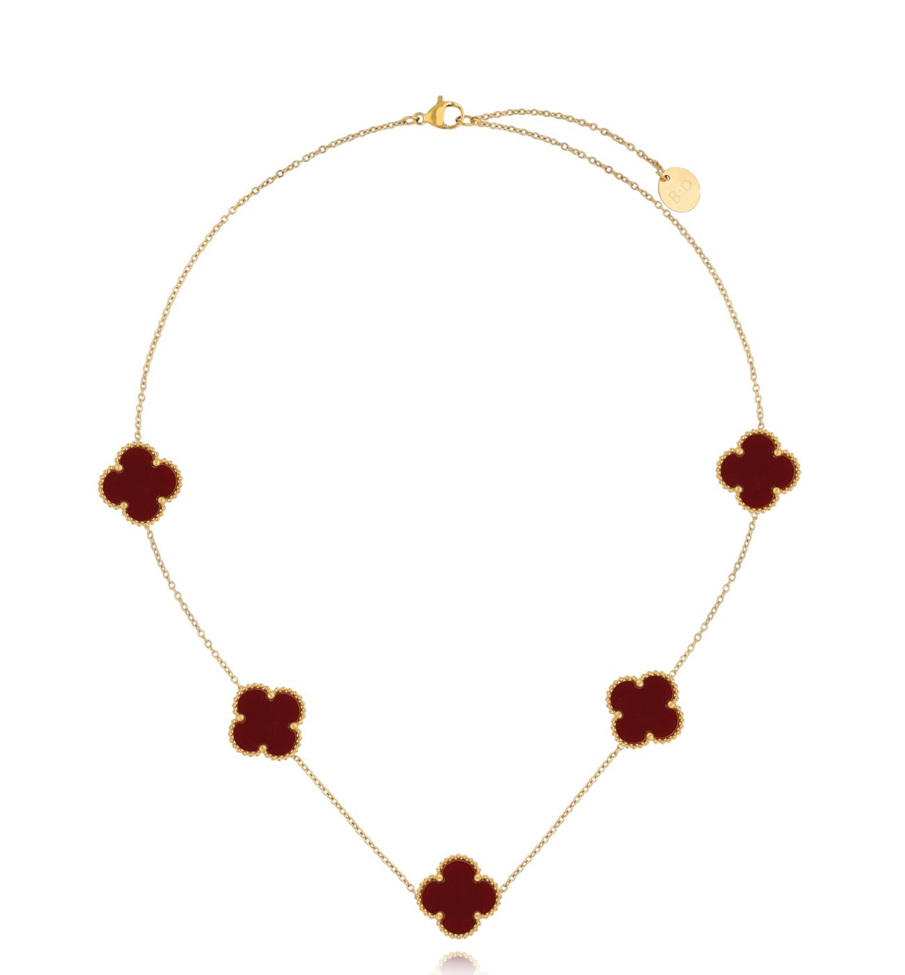 Naszyjnik z bordowymi koniczynkami złoty NSY0390