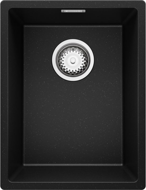 PRIMAGRAN Zlewozmywak Czarny Metalik 36x47cm, Zlew Kuchenny 1 Komorowy + Syfon, Nablatowy do szafki od 40cm - Londyn Slim