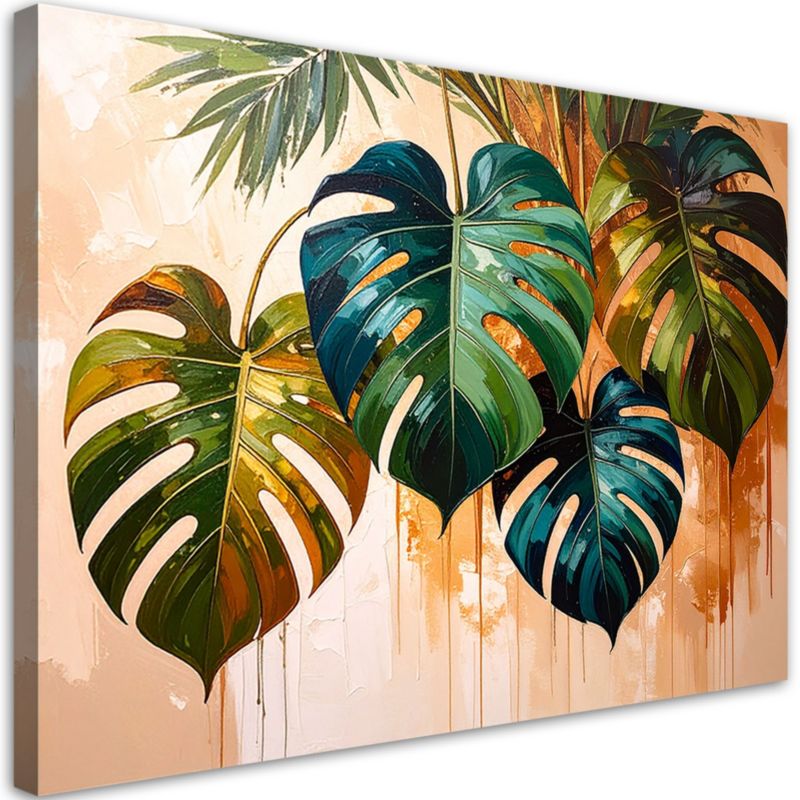 Obraz nowoczesny do salonu sypialni Feeby Monstera Liście efekt farby 60x40cm 1szt