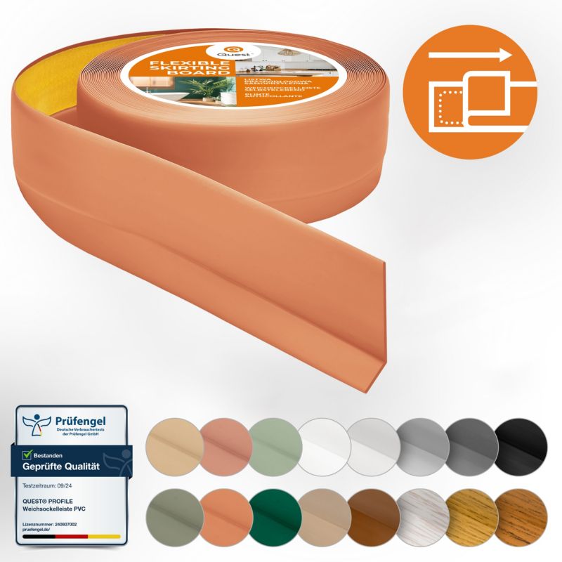 Listwa przypodłogowa PCV 50x20mm, QUEST, samoprzylepna elastyczna, miękka listwa podłogowa, cokołowa, ceglany, 5m