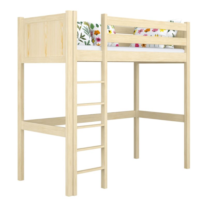 Drewniane łóżko na antresoli N-WOOD N06 90x200 sosna bezbarwna 1 szt.