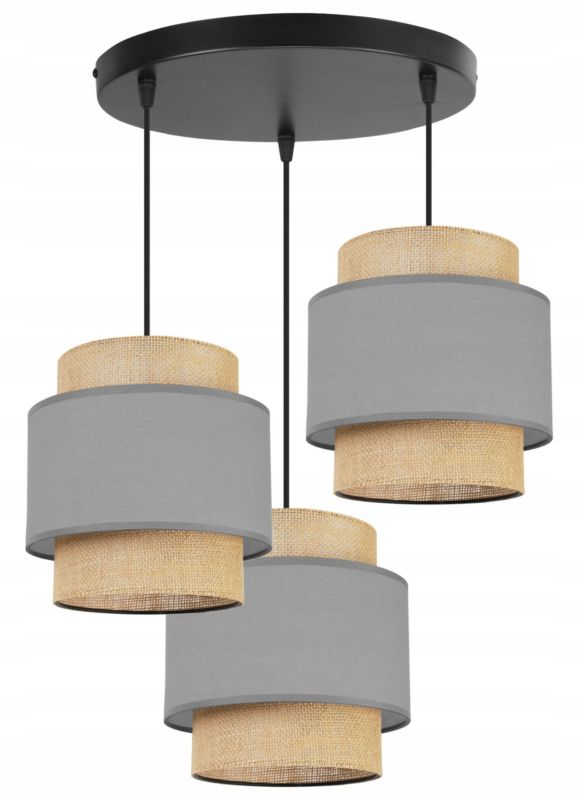 Lampa sufitowa wisząca Light Home LH Boho Juta 3x E27 60W okrągły szary 1szt.