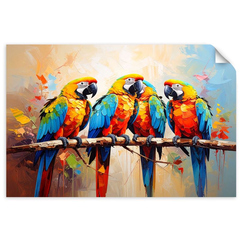 Naklejki samoprzylepne do salonu sypialni Feeby Kolorowe Papugi Ptaki na gałęzi 100x70cm 1szt