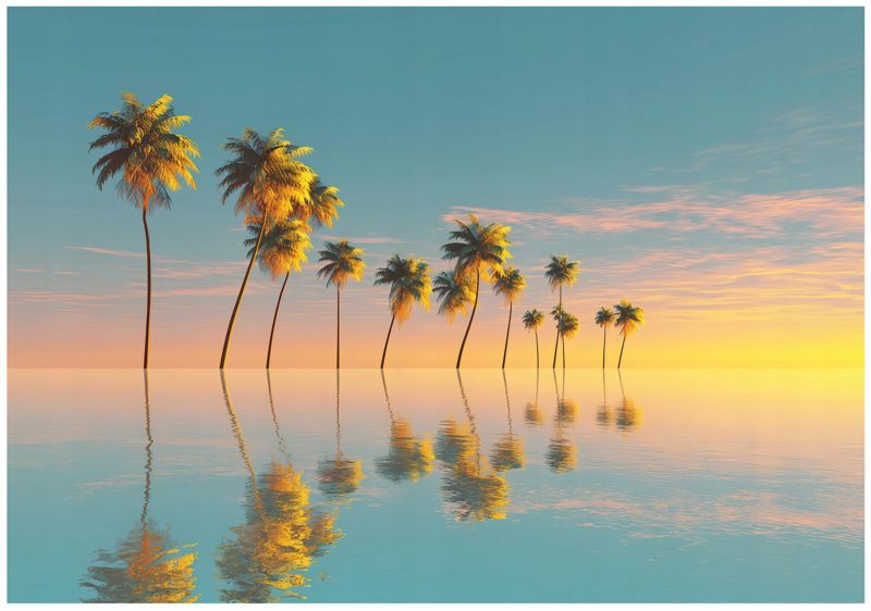 Fototapeta Do Sypialni Salonu Palmy Plaża Morze WALLARENA 350x250 cm Tapeta Na Ścianę 1 szt.