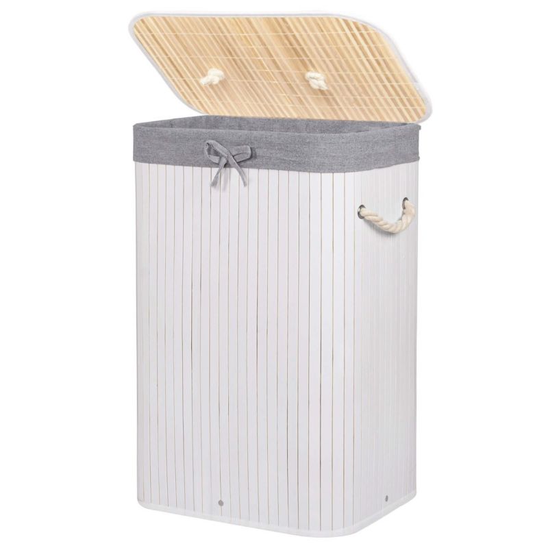 Pojemnik na pranie Springos 72L kosz z klapą bambus naturalny biały, szary 1 szt.