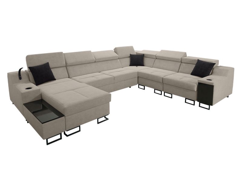 Narożnik MIRJAN 24 z trzema pojemnikami Alicante VIII lewy jasnobeżowy/kość słoniowa/czarny 1 szt.