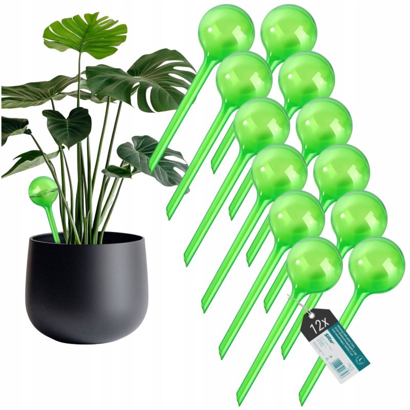 Nawadniacz, Sillar, kule nawadniające, do podlewania roślin, kwiatów, rozmiar L, 24cm, 250ml, zielony, zestaw, 12szt