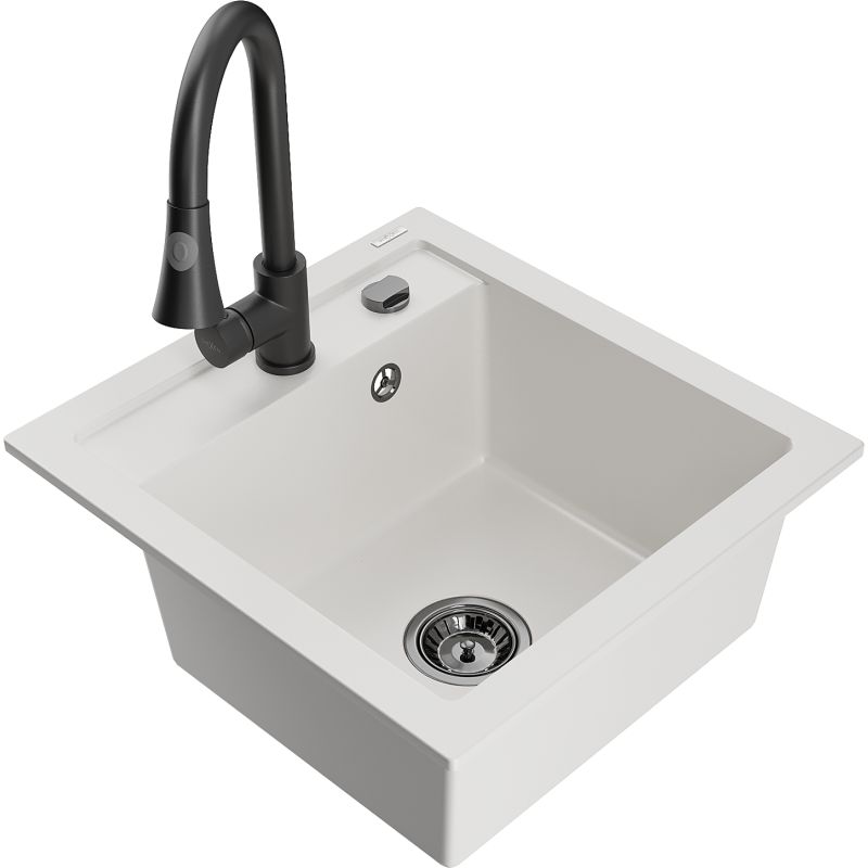 Zlewozmywak granitowy 1-komorowy Mexen Vito z baterią kuchenną Elia czarny - 6503-77-670101-70 1 szt.